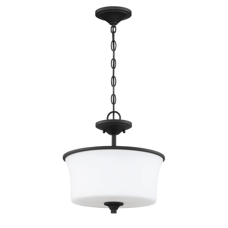 Wiggins 2 - Light Dimmable Drum Chandelier, White Frosted, Flat Black