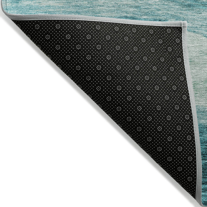 3' X 5' Teal Blue And Aqua Abstract Washable Indoor Outdoor Area Rug