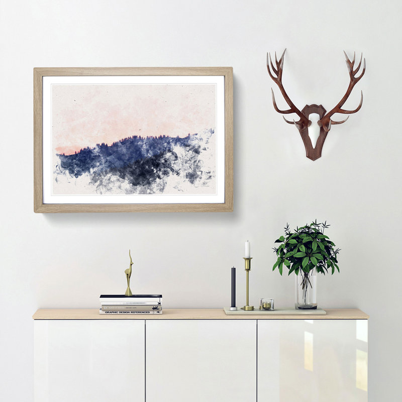 Pink Sunrise over a Forest - Framed Print, Oak Framed, 45cm H x 63cm W x 2cm D