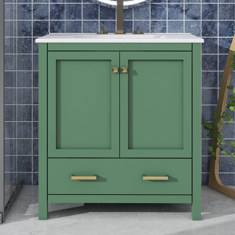 Meuble-lavabo de 30 po avec lavabo simple, lavabo sous le comptoir, armoire de rangement pour la salle de bain avec 2 portes et un tiroir, fermeture en douceur