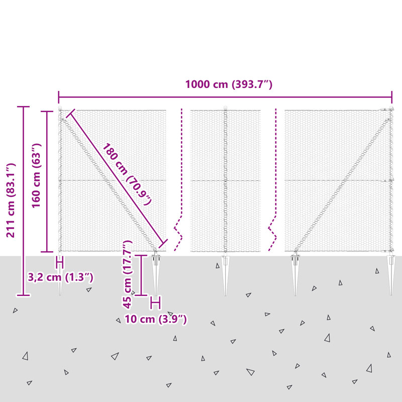 Hexagon Fence Green Steel, 160cm H x 1000cm W