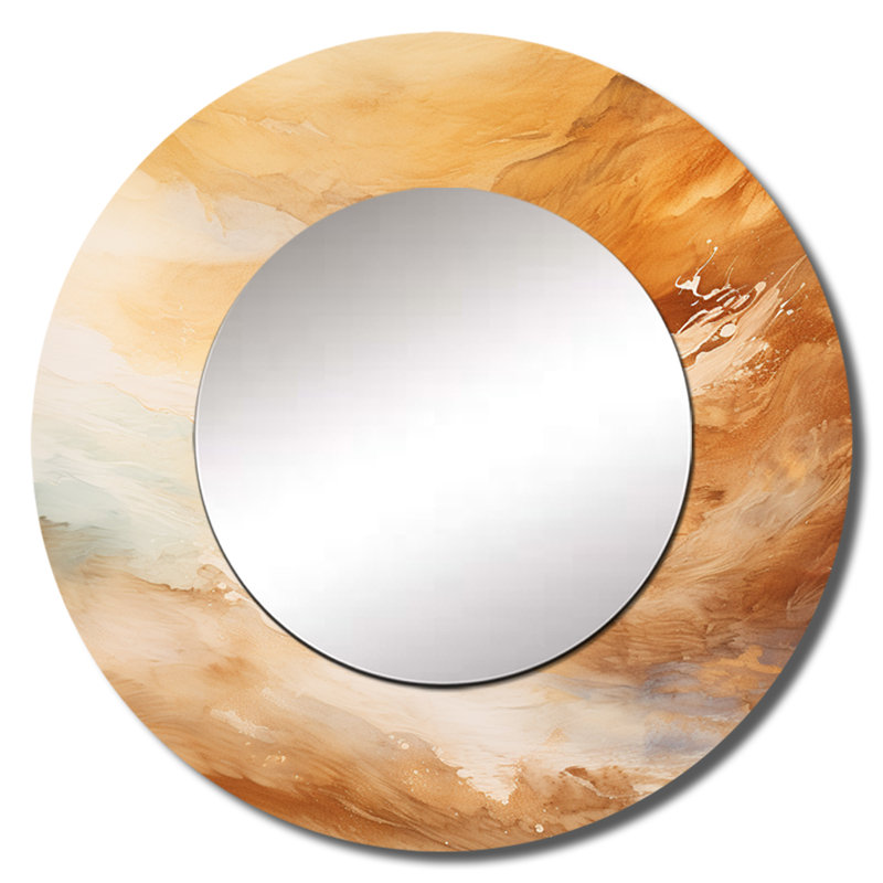 «Beige Sandy Clouds Horizon I», décor de miroir mural unique, grand miroir rond traditionnel, impression d'art en métal