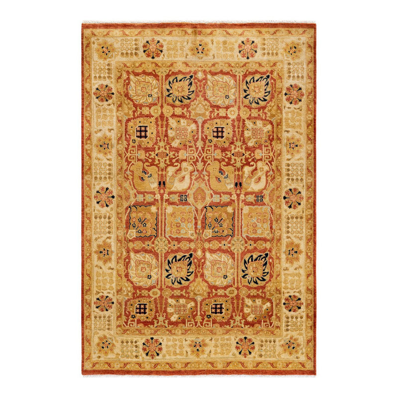 Tapis noué à la main Tia, unique en son genre - rouge