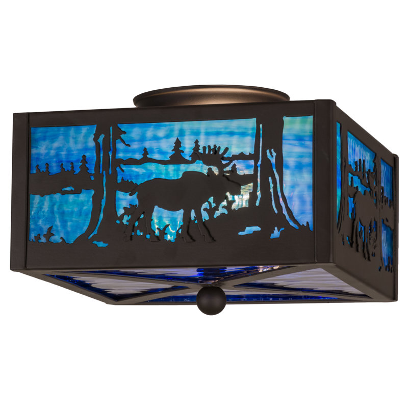 Plafonnier semi-encastré carré 14,5" à 2 lumières unique Yamaguchi, Bleu foncé