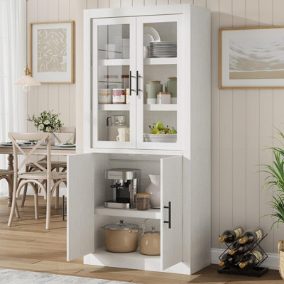 Grand garde-manger de cuisine, garde-manger autoportant à 4 portes magnétiques Farmhouse avec tablettes réglables et grand rangement pour la salle à manger et le salon