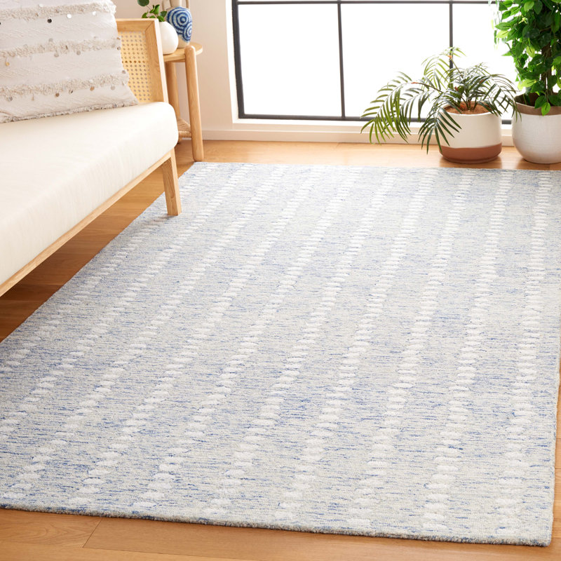 Vrooman Hand Tufted Wool/Chenil/Cotton Abstract Rug in Ivory/Blue, Rectangle 9" x 12"