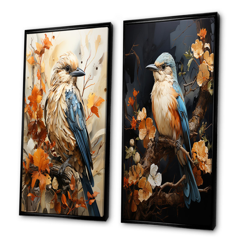 Oiseau, réalisme aviaire - ensemble de 2 reproductions d'art sur toile, H 28 po x l 25 po, Cadre noir