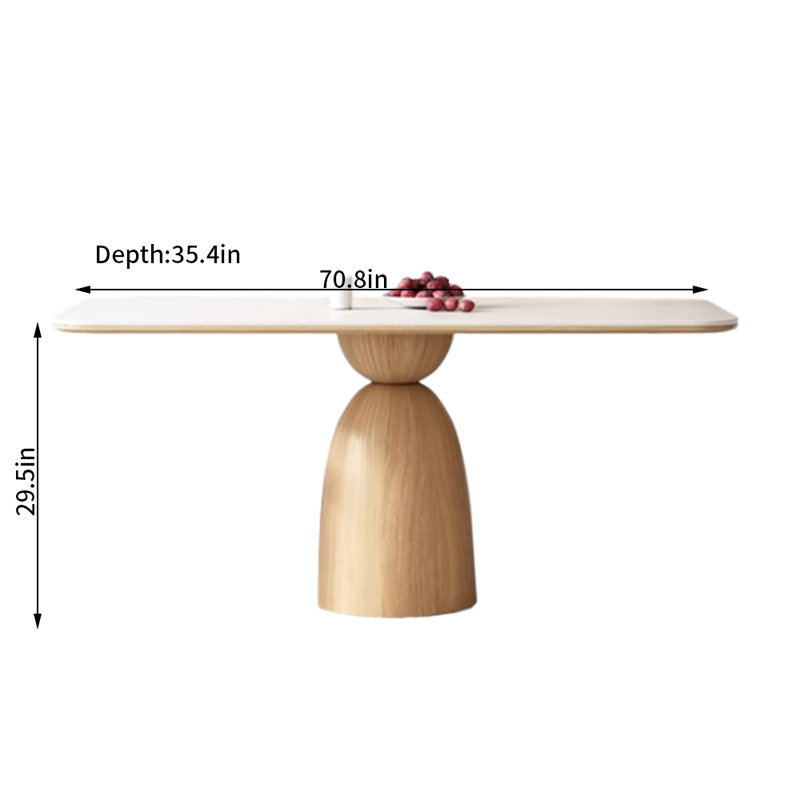 Kama Solid Wood Base Dining Table, 29.5"H x 70.8"L x 35.4"W