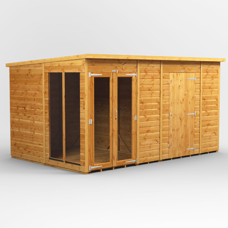 Powersheds 12 x 8ft Timber Tongue & Groove Pent Summerhouse Combi (includes 6ft Side Store)