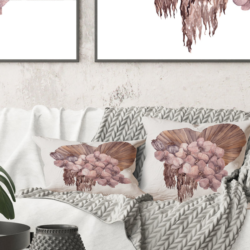 Bouquet de fleurs séchées et de feuilles d'herbe de Pampa III - coussin décoratif traditionnel, 16 po x 16 po