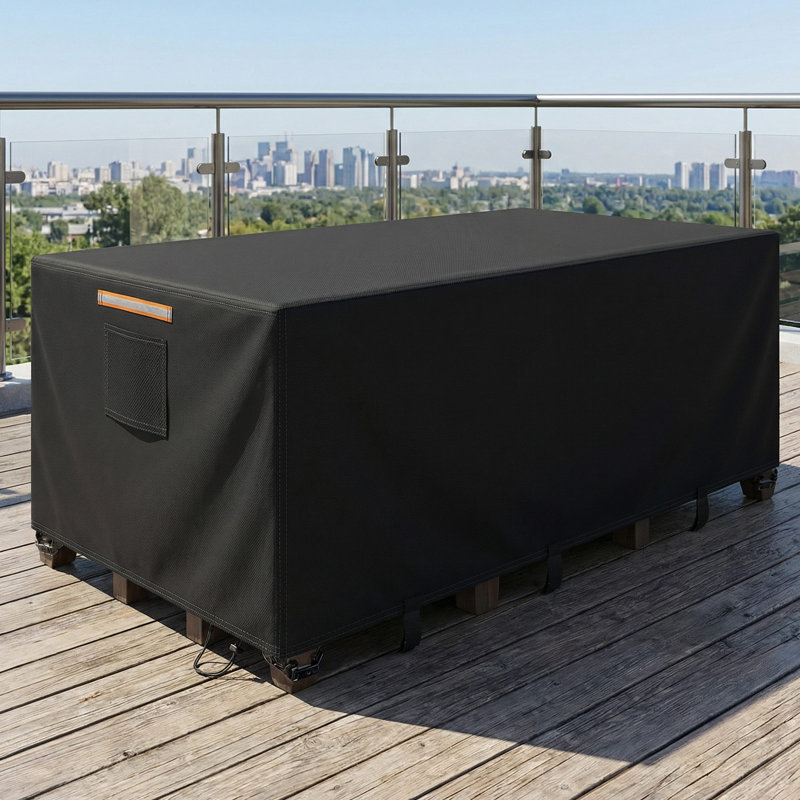 Durable 420D Outdoor Table Cover - Waterproof And UV-Resistant Patio Furniture Protector With Vents And Straps, Black