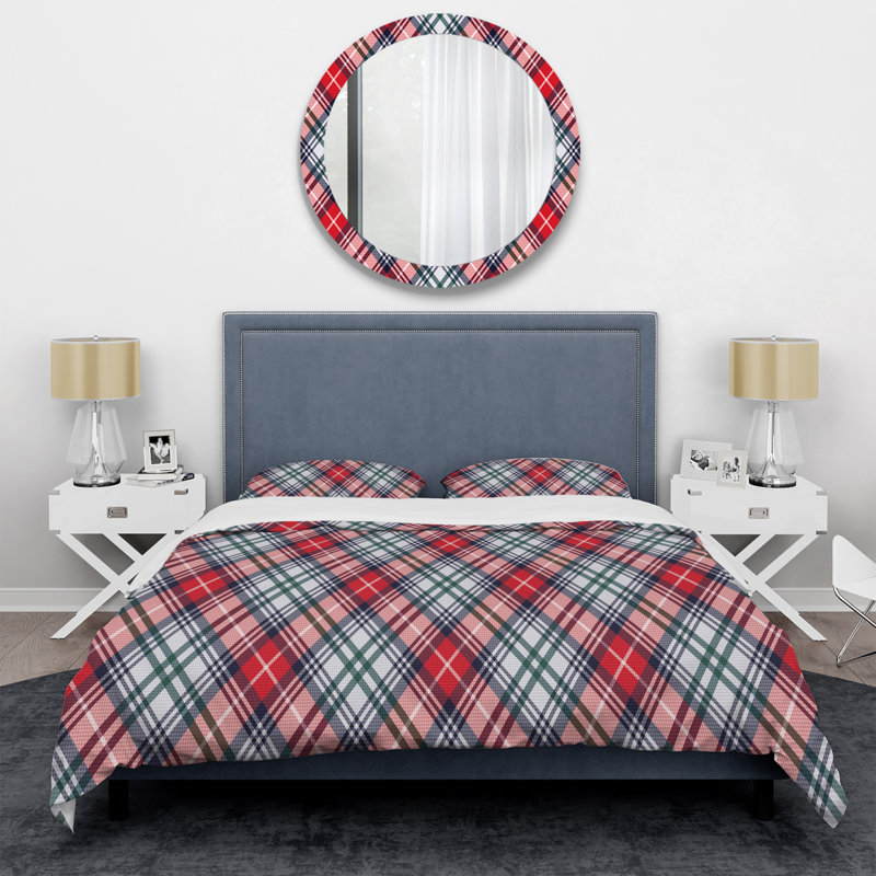 Tartan à carreaux rouge et rose - Ensemble de housse de couette abstrait - Microfibre de polyester
