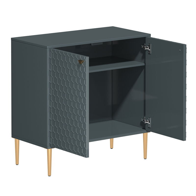 Wood 32" H 2-Door Accent Cabinet with Metal Legs, Teal