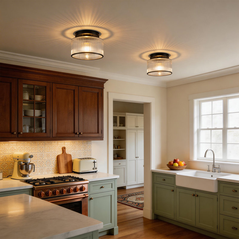 Drum Semi Flush Mount Ceiling Lighting Fixture, Aluminum