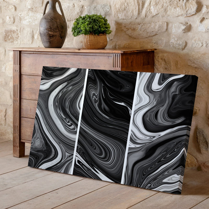 Toile, création d'un motif monochrome abstrait avec des motifs tourbillonnants d'art mural noir et blanc mettant en vedette des formes organiques fluides