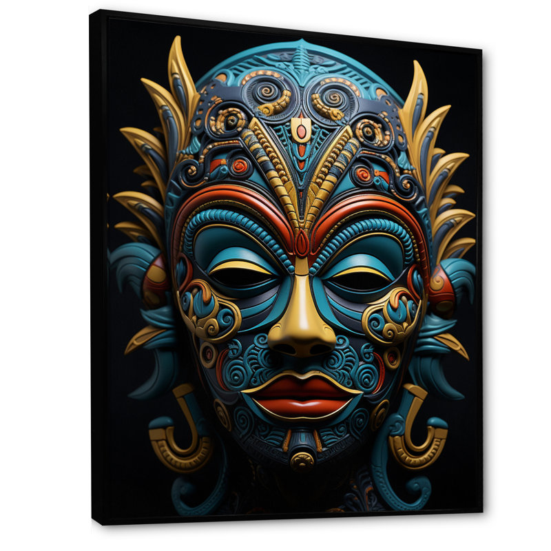 «Jeimi African Masked Splendor II», art mural africain, 32" H x 24" W, Cadre flottant noir
