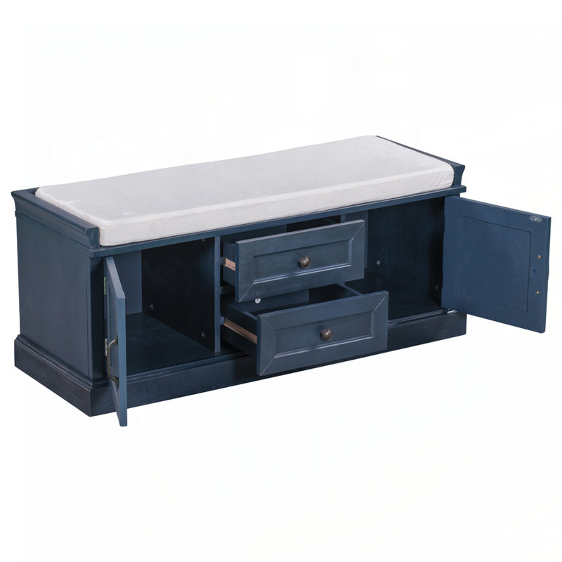 Banc de rangement avec 2 tiroirs et 2 armoires, Marine antique