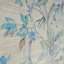 Papier peint texturé en simili-tissu brun, vert et bleu avec plantes florales