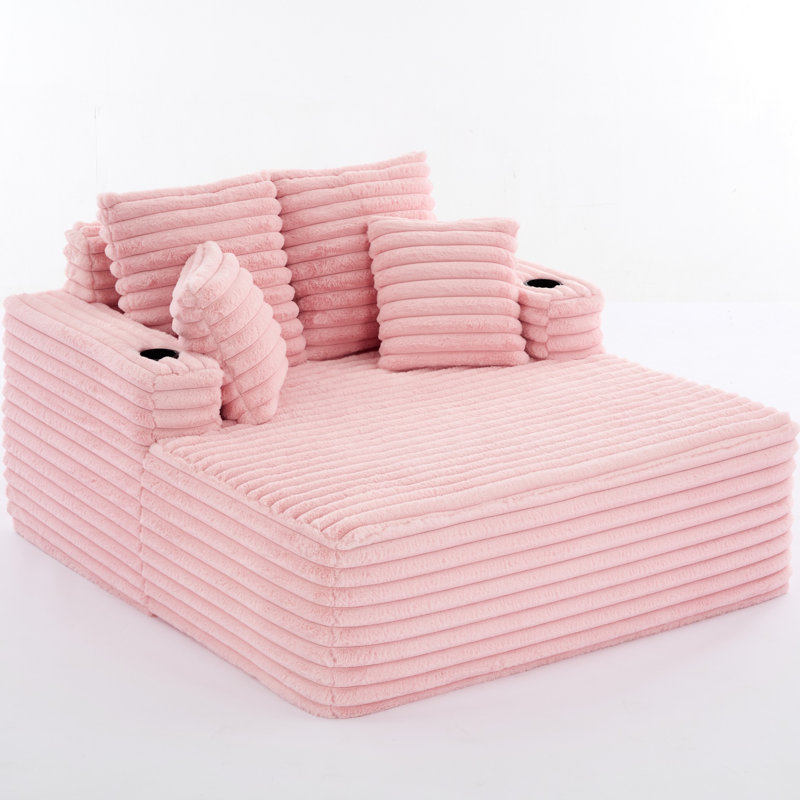 57.5"Oversized Indoor Chaise Lounge with Soft Corduroy Upholstery, Pink