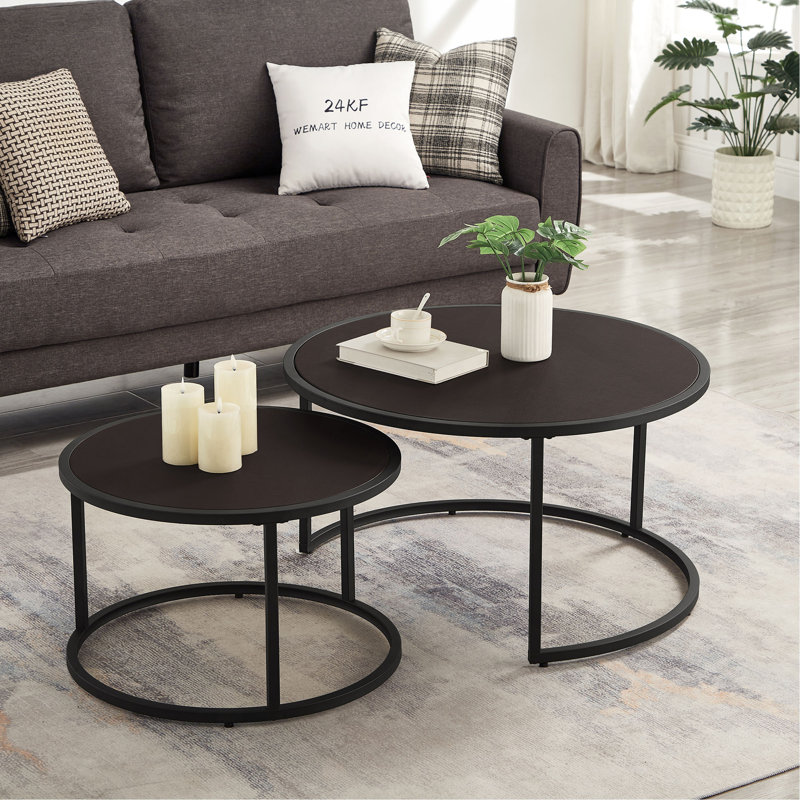Ensemble de 2 tables basses Modernes, Plateau brun foncé / base noire