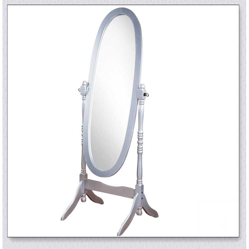 Traditional Queen Anna Style Wood Floor Cheval Mirror, Silver Finish, Silver