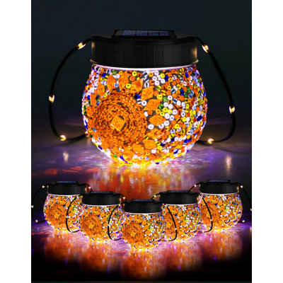 6 Pack Warm Solar Hanging Lanterns,Waterproof Glass Globe Mosaic Lights for Garden, Tree, Balcony Decor