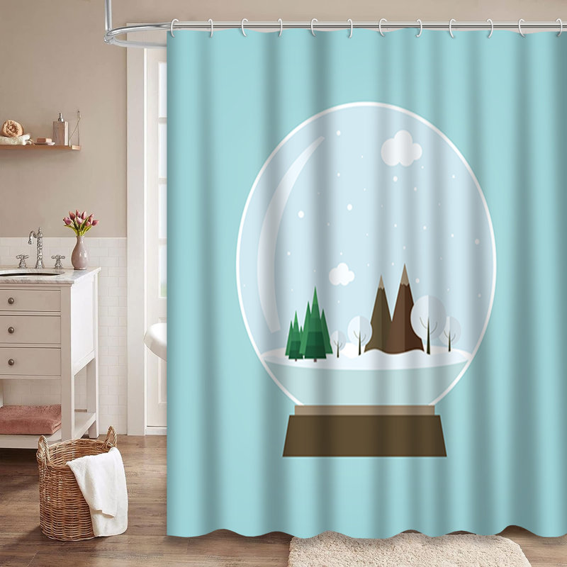 Rideau de douche Merry Christmas Happy New Year Snow Globe avec 12 crochets, L 72 po x l 72 po