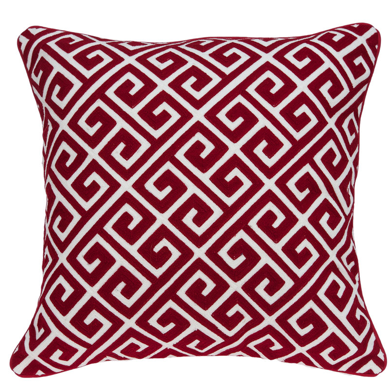 Parkland Trix Red and White Embroidered Cotton Throw Pillow