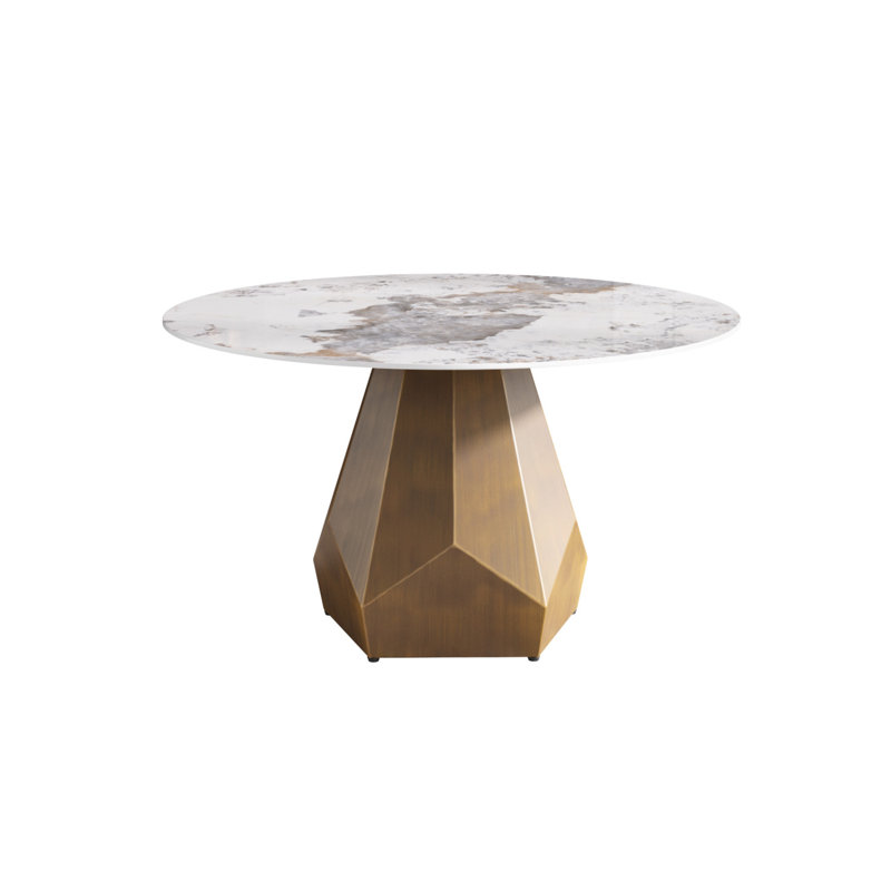 Modern Round Marble Dining Table With Metal Base Artificial Marble For 6 People Kitchen Dining Table (Dining Table Only)