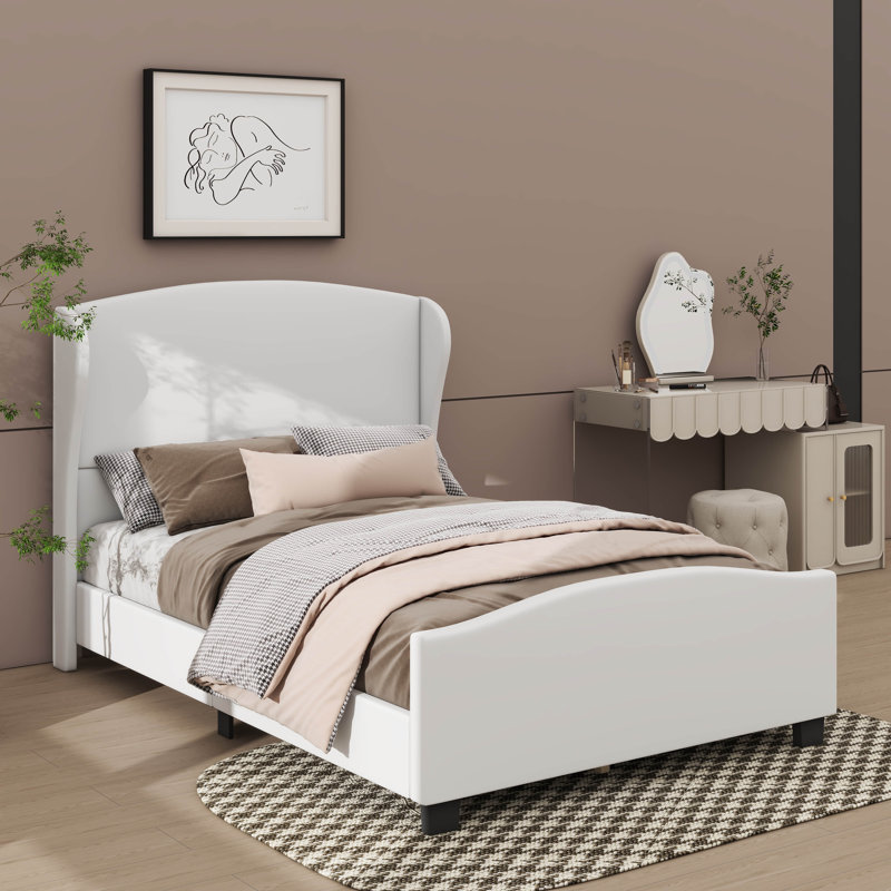 Lit tapissier en lin à tête haute, Beige, Roi