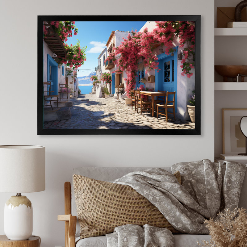 Grèce, Grèce, île grecque, art mural, H 16 po x l 32 po x P 1 po, Cadre simple noir