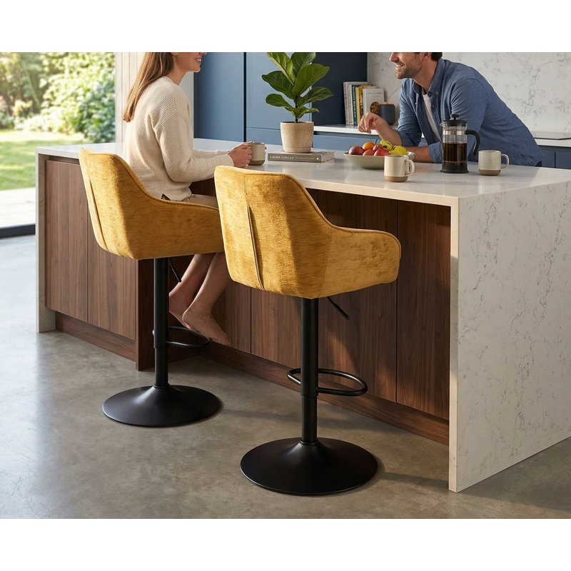 Swivel Upholstered Adjustable Height Bar Stool, Yellow