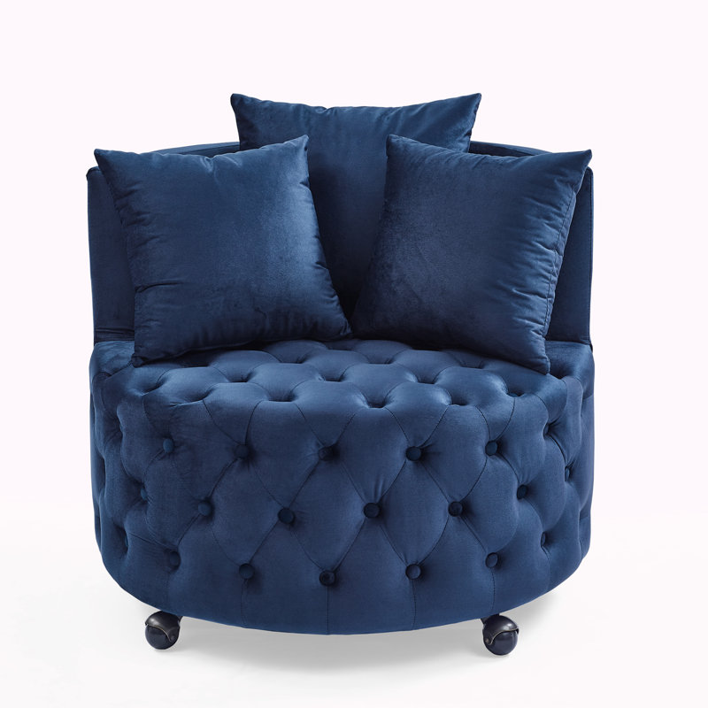 Jakora Velvet Swivel Barrel Chair, Blue Velvet