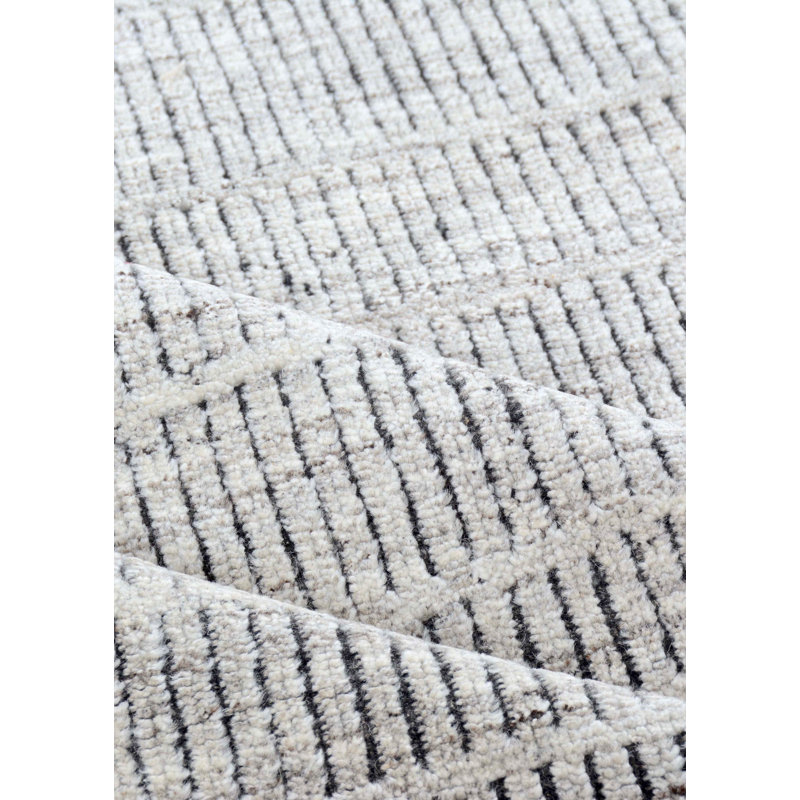 Linear One-of-a-Kind 9'2" X 11'11" New Age Wool Area Rug in White