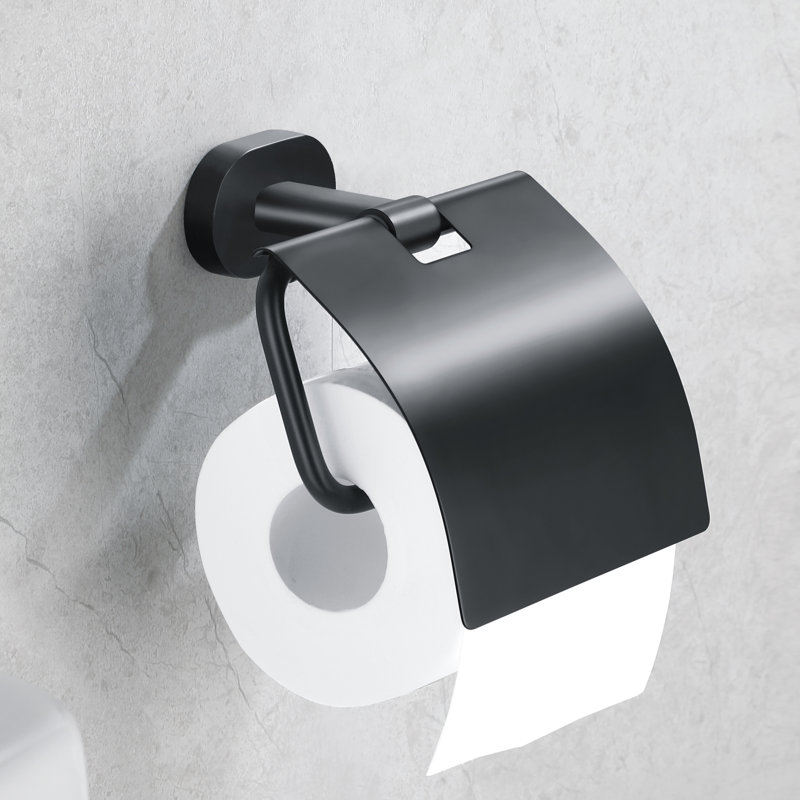 Porte-papier hygiénique mural avec couvercle, Noir mat