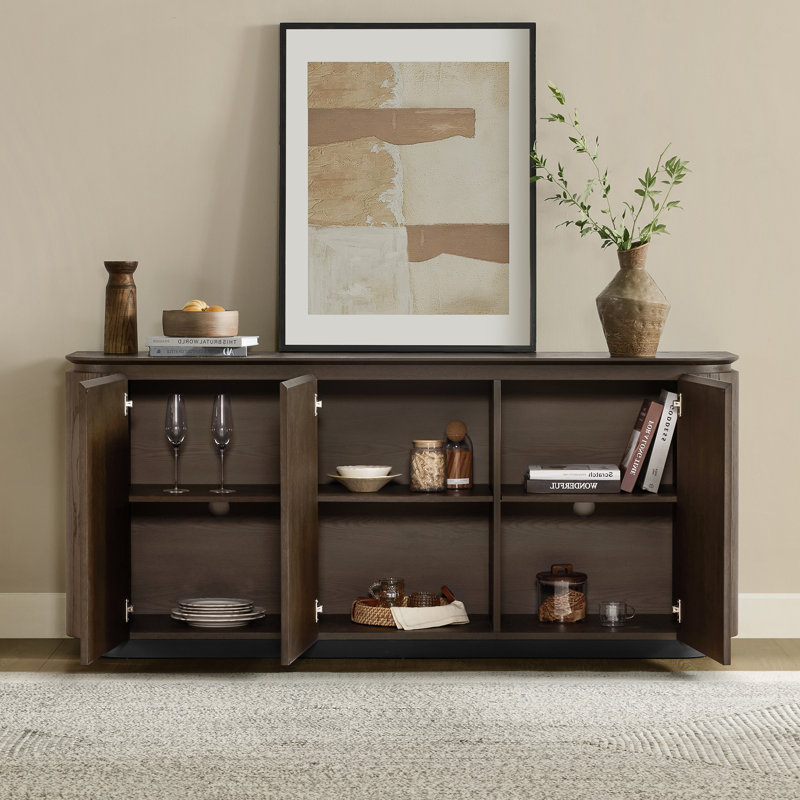 Walraven 71" Modern Dark Oak Veneer 3-Door Fluted Sideboard with Adjustable Storage
