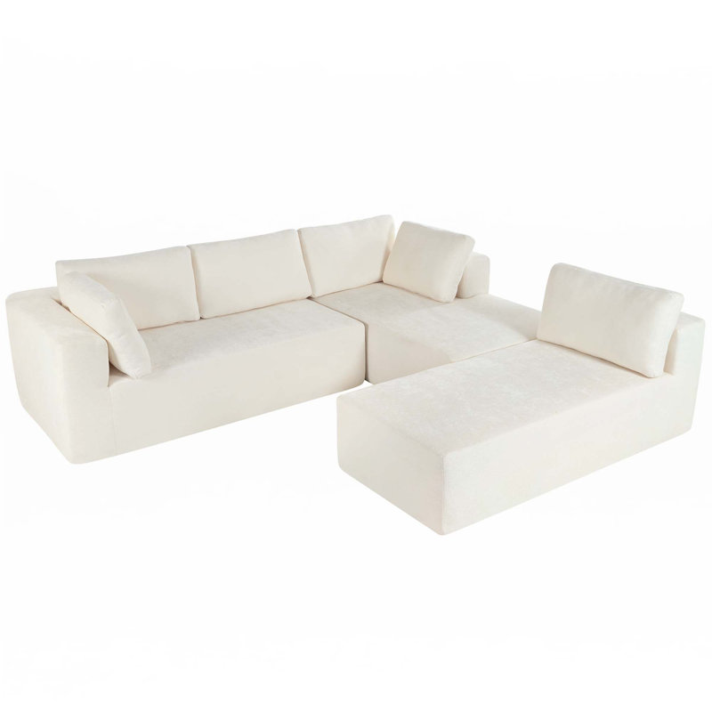 Large Modular Sectional Sofa, Beige Polyester