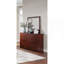 Commode contemporaine à finition cerisier avec miroir et 6 tiroirs