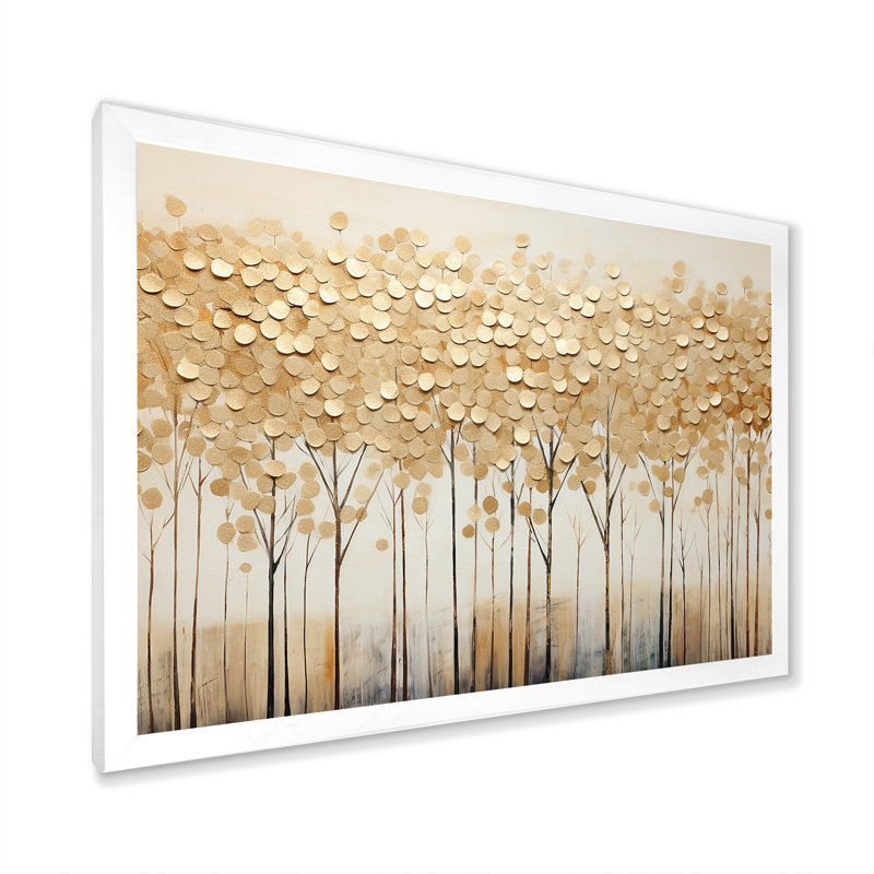 Minimalisme Golden Trees Harmony sur toile, Cadre simple blanc, H 16 po x l 32 po x P 1 po