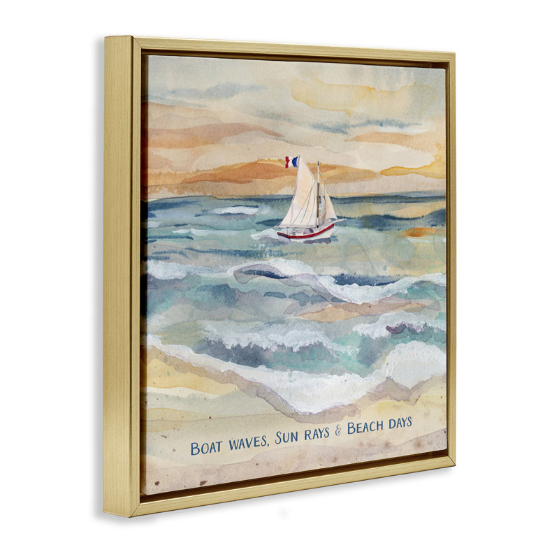 Cadre flottant Boat Waves Sun Rays Beach Days, design par Audrey Jeanne Roberts, H 18 po x l 18 po