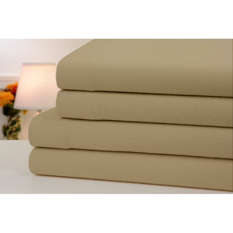 Kathy Ireland or Bibb Home 100% Cotton Cozy Flannel Sheet Set (4-Piece), King, Taupe