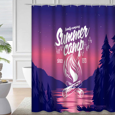 Summer Camp Valley Lake Twilight Forest Shower Curtain with 12 Hooks