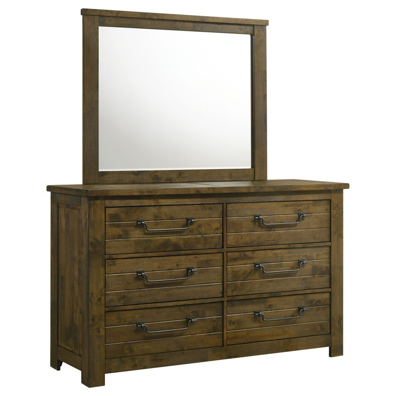 Commode Doherty à 6 tiroirs avec miroir, couleur brun rustique