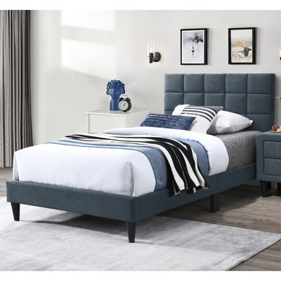 Brushed Linen Fabric Adjustable Headboard Full Bed With Biscuit Tufting Design In Charcoal
