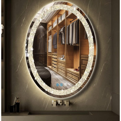 36 X 24 Inch Crystal Oval Led Bathroom Vanity Mirror With Lights Crystal Oval Lighted Mirrors For Bathroom Wall Oval Wall Led Mirror 3 Color Dimmable Anti Fog 36 Smart Light Up Oval Mirror