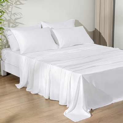 PHF 6PCS 100% Rayon Derived from Bamboo_ Sheets Set, Cooling Sheets for Hot Sleepers, Luxury Silky Soft Breathable Bedding Set & Pillowcase