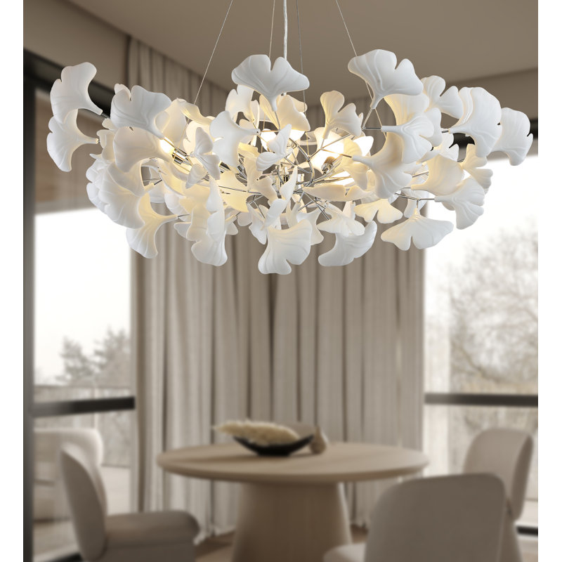Lustre en feuille de ginkgo Glovsky, H 13,8 po x l 39,3 po x P 39,3 po, Argent argent, 8
