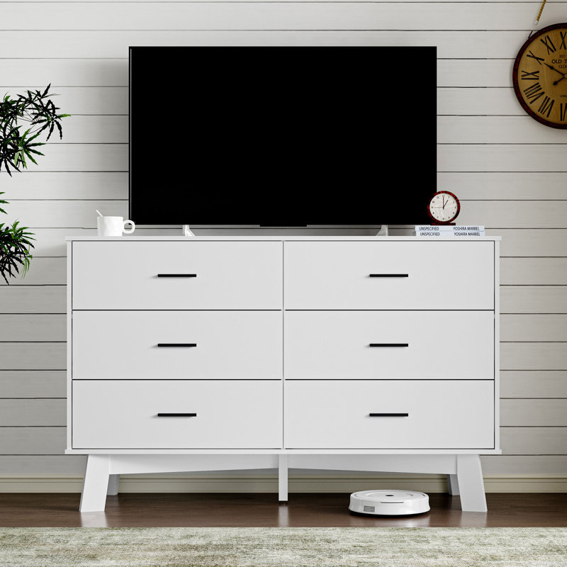 6 -Drawer Double Dresser 47.24''W, Chest Of Drawers With Adjustable Base For Bedroom, Living Room, White