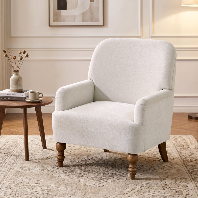 28.7" Upholstered Armchair With Tight Back And Solid Wood Legs, Beige