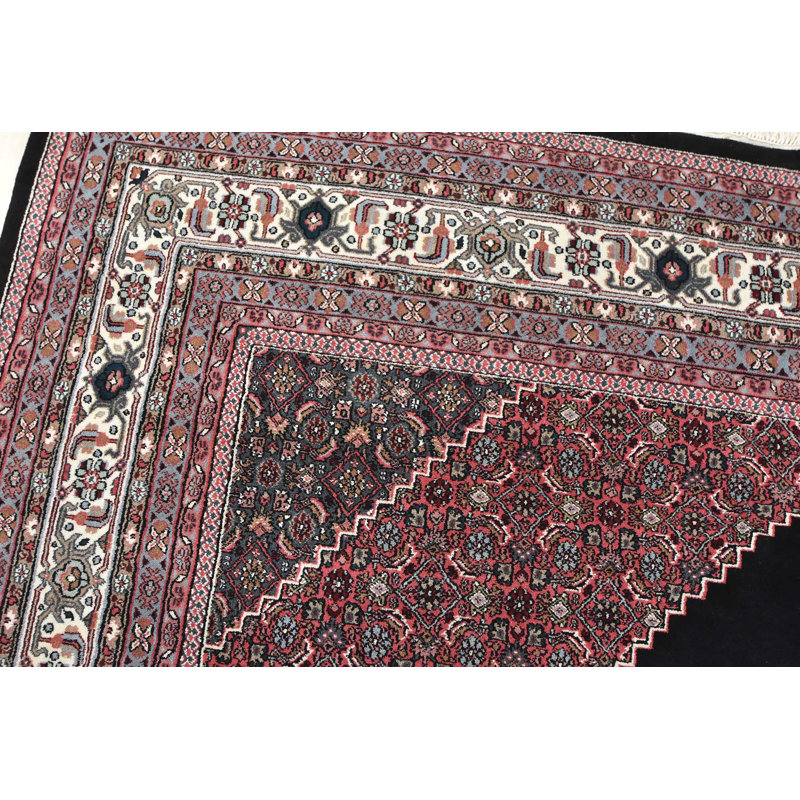 Tapis tribal noir / brun / ivoire en laine noué à la main 10 pi x 14 pi 3 po Indo Bidja